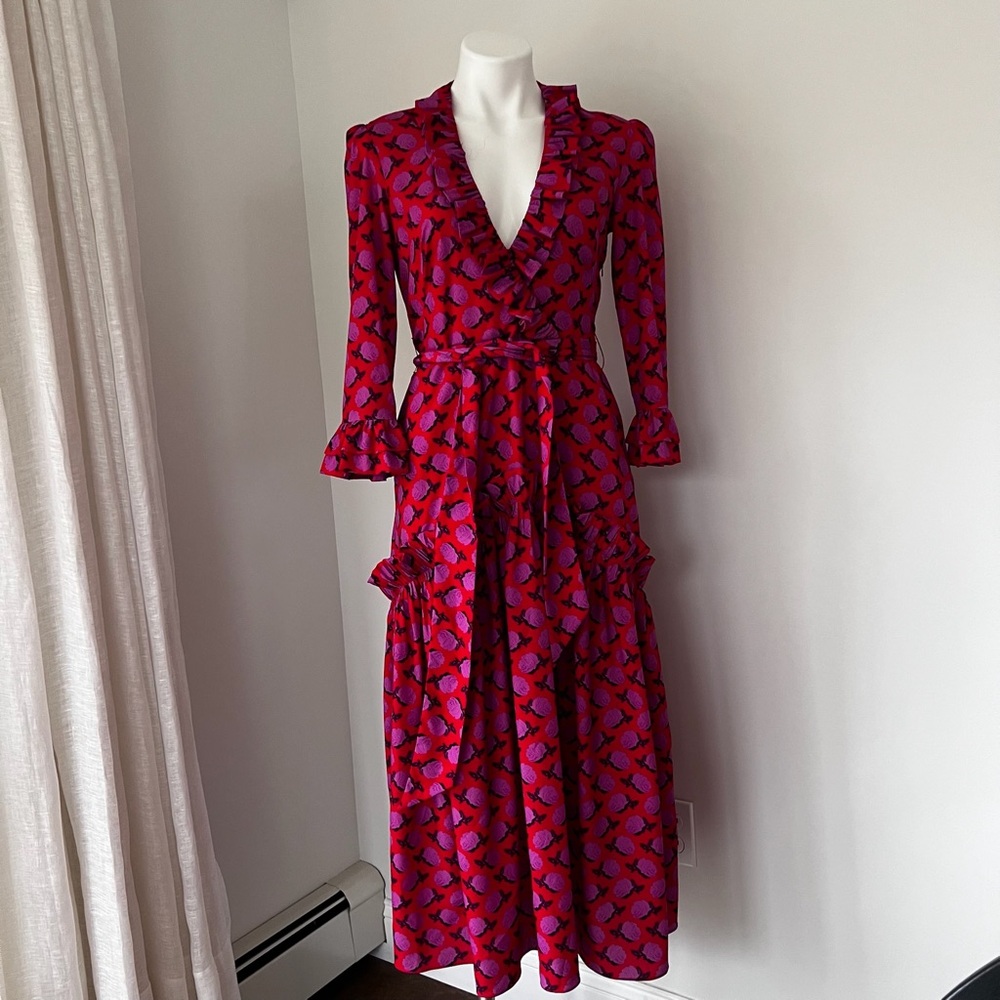 Borgo De Nor Vibrant Red and Purple Floral Dress